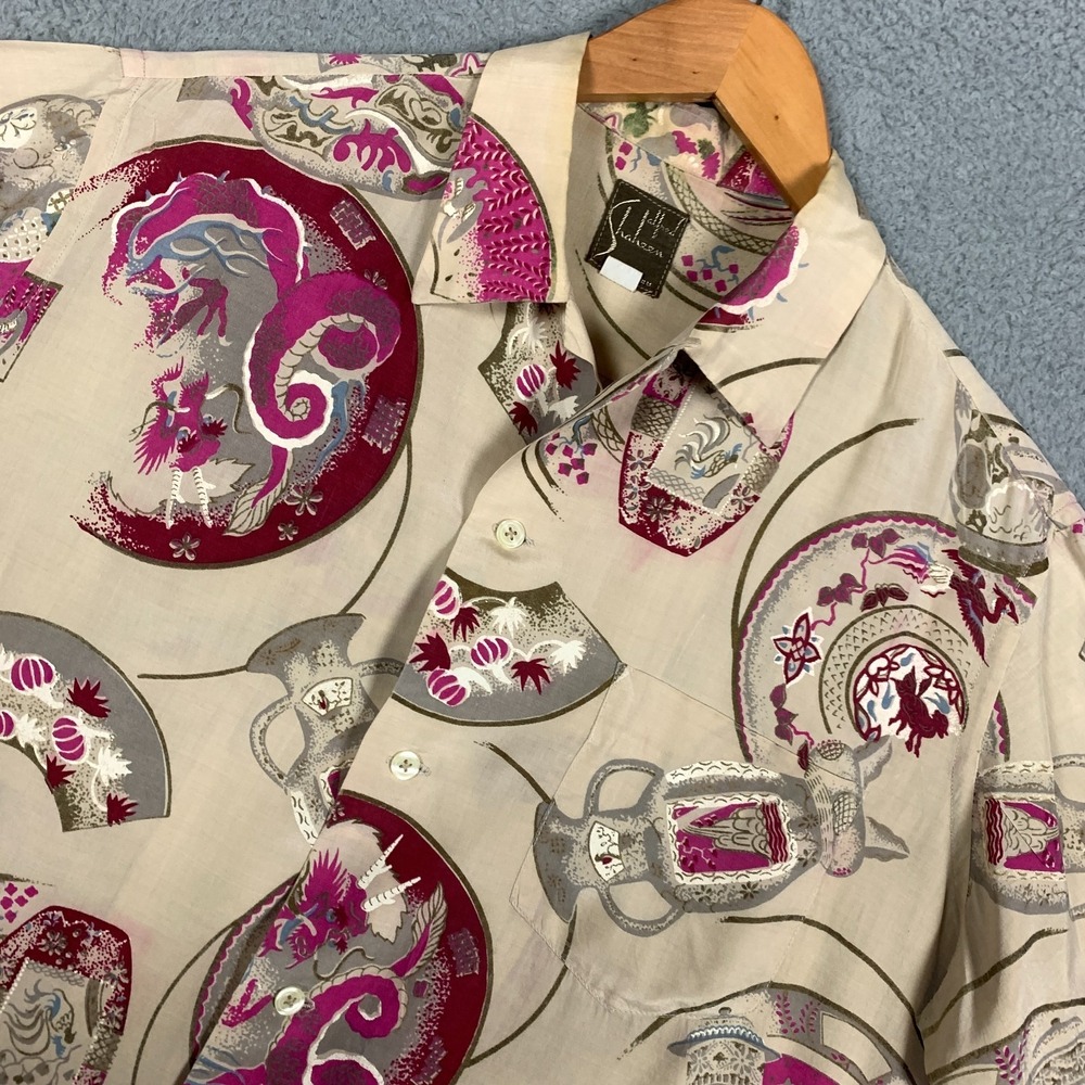 Vintage Alfred Shaheen Shirt Mens Large Pure Silk Hawaiian Camp 50s 60s RARE VTG